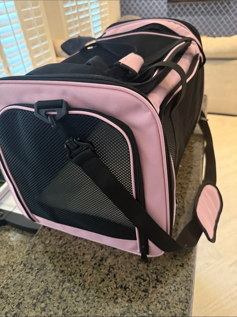 Small Pet Pink and Black Mesh Carrier